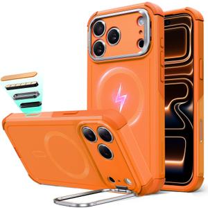 ESR for iPhone 17 Pro Case with Stash Stand, 7X Military-Grade Drop Protection with Camera Control, Shock-Absorbing Phone Rugged Cover, Compatible with MagSafe Accessories, Cyber Series, Orange