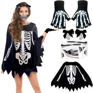 Skeleton Costume ghost costume, Women Set for Adult, Day of the Dead Halloween Parties, One Size