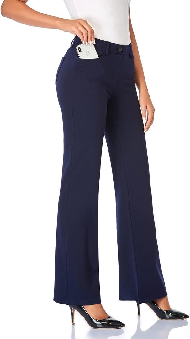 Tapata Women's 32'' Stretchy Bootcut Dress Pants with Pockets Tall, Petite, Regular for Office Work Business (X-Large Long, Navy Blue)