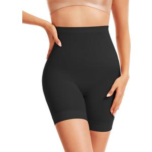 Tummy Control Shapewear Boyshorts, Seamless High Waisted Thigh Slimmer with Anti-Slip Silicone (Black, S)