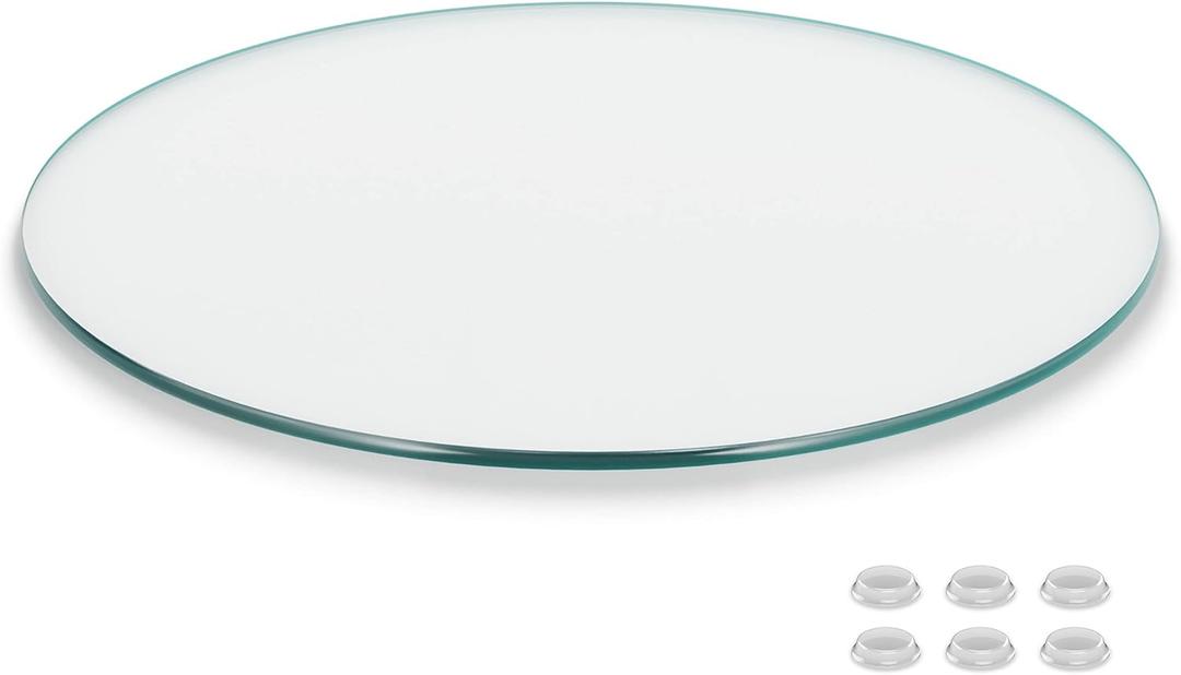 24 inch Round Glass Table Top - Clear Tempered Glass Surface Protector - Safe Pencil Polished Edge - Coffee, Dining and End Table