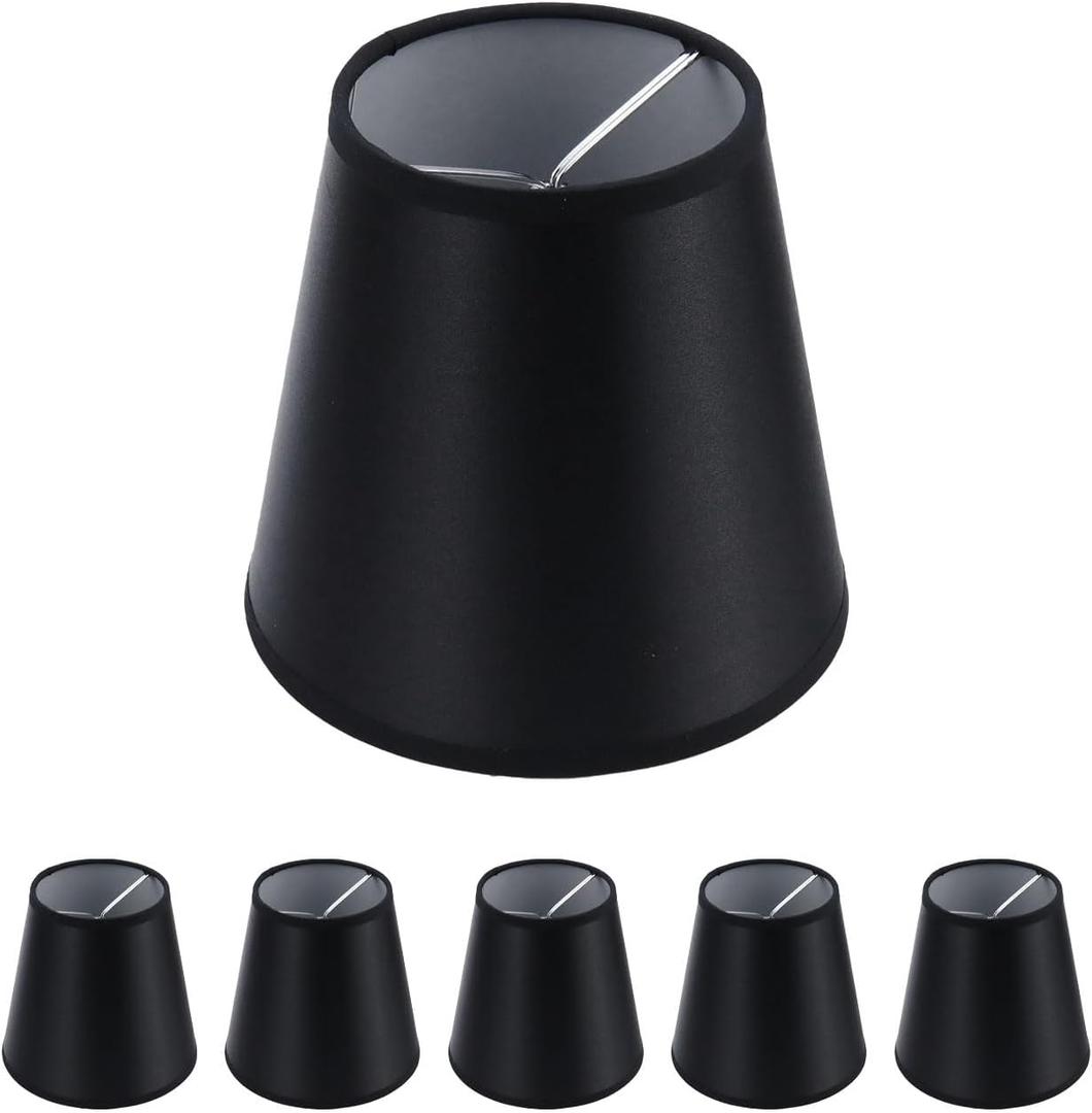 6Pcs Handmade Chandelier Shades,Linen Clip On Chandelier Lamp Shades,Small Lamp Shades Set of 6 for Chandelier Lampshade, Black