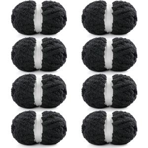 8 Pack Chunky Yarn for Crocheting, Blanket Thick Chenille for Hand Knitting, Soft Chunky for Crochet - 28 Yds 7.7 Oz Each Skein (Black)
