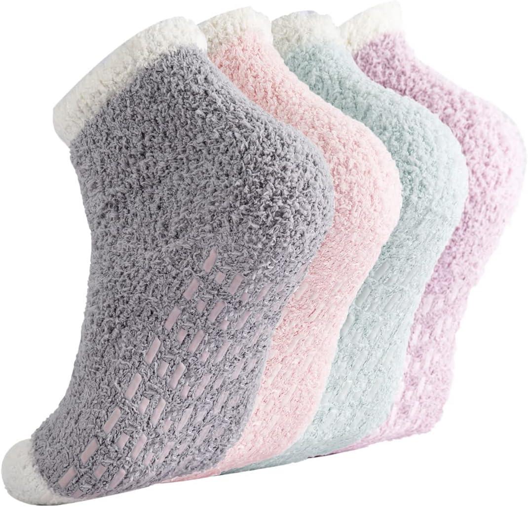 Breslatte Non Slip Hospital Socks with Grips for Women Grip Slipper Socks for Women Gifts (One Size, 4 Pairs 1)