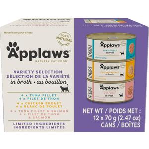 Applaws Natural Wet Canned Cat Food, Limited and Natural Ingreidents, High Protein with No Artificial Additives, Variety Pack in Broth (12 x 2.47oz Cans) (EXP 04/11/28)