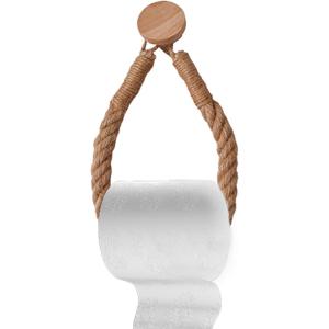 No-Drill Toilet Paper Holder for Bathroom  Handwoven Jute Rope with Optional Drill-Mounting Feature (Round)