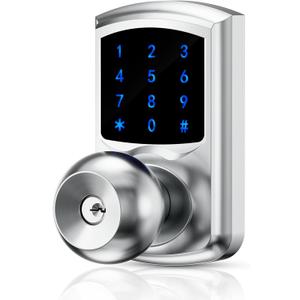 Keyless Entry Door Lock with Code, Keypad Door-Lock with Handle, Electronic Touchscreen Door Knob with Keypad for Front Door Garage Bedroom Home, Auto-Lock, Satin Chrome