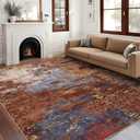 GarveeHome Washable Modern Area Rugs 5x7 Non-Shedding Contemporary Floor Mat, Abstract Low Pile Accent Carpet with Non-Slip Backing, Colorful Throw Rug for Bedroom, Living Room, Red (Fire/Sand)