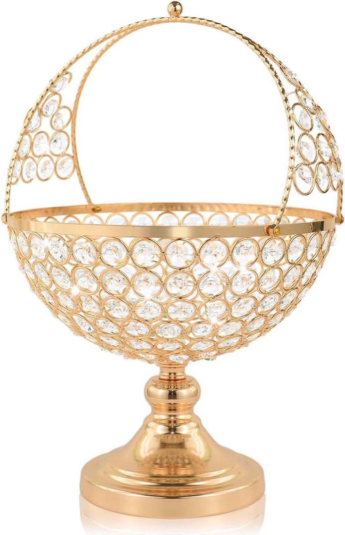 Crystal Candy Bowl Holder, Decorative Fruit Bowl Stand, Flower Basket Ornament, Home Decor, for Displaying Fruits or Artificial Flowers, Table Centerpiece (Gold, L) (1 Pcs L)