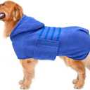 Geyecete Dog Drying Coat with Hood - Absorbent Robe Towel - Microfibre Fast Drying - Blue - XL