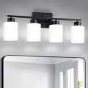 Black Bathroom Light Fixtures, 4-Light Modern Vanity Light Over Mirror, Wall Sconces with Milky White Frosted Glass Shades, E26 Socket (Bulbs Not Included)