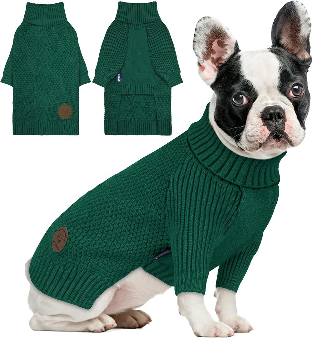 cyeollo Dog Sweater Pullover Turtleneck for Dogs, Classic Knitwear Fall Winter Cold Weather Dog Clothes Warm Pet Apparel Small Medium Large Dog Sweaters, Green S