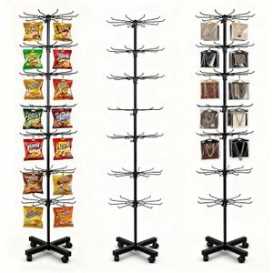 DEYEGELEA 7 Tier Rotating Rack Shelves, Retail Display Stand For Jewelry, Keyrings, Socks, Hats, Movable Spinner For Toys, Adjustable Height, Black