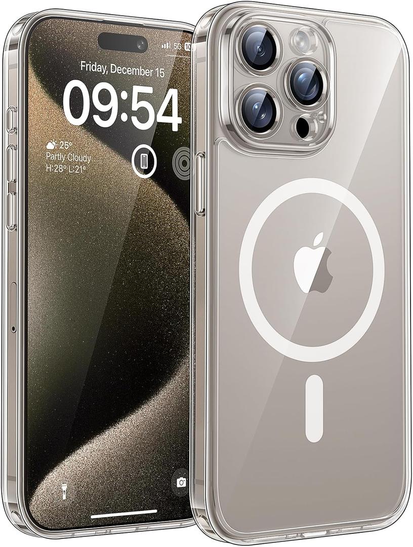 TOCOL Magnetic for iPhone 15 Pro Max Case, Upgraded Full Camera Protection, Compatible with Magsafe, Drop Protection, Translucent Matte Back Bumper Phone Cover 6.7-InchAlpine Clear