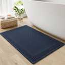 RESARE Waffle Bath Mat for Bathroom, Super Absorbent Bathroom Rugs Non Slip Machine Washable, Ultra Soft Quick Dry Boho Bath Rugs with Tassels for Floor, Upgraded Bordered Design, 24"x36" Navy