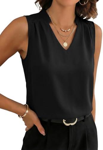 EVALESS Women's Lace Patchwork Tank Tops V Neck Casual Camisoles Sleeveless Business Work Blouses Dressy Summer Shirts Small