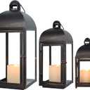 NEEDOMO Lanterns Decorative Outdoor & Indoor, Set of 3 Outdoor Lanterns for Porch, 23" Large Candle Lantern, Bronze Metal Frame with Glass, Vintage Farmhouse, Patio, Pathway, Garden, Fall, Christmas