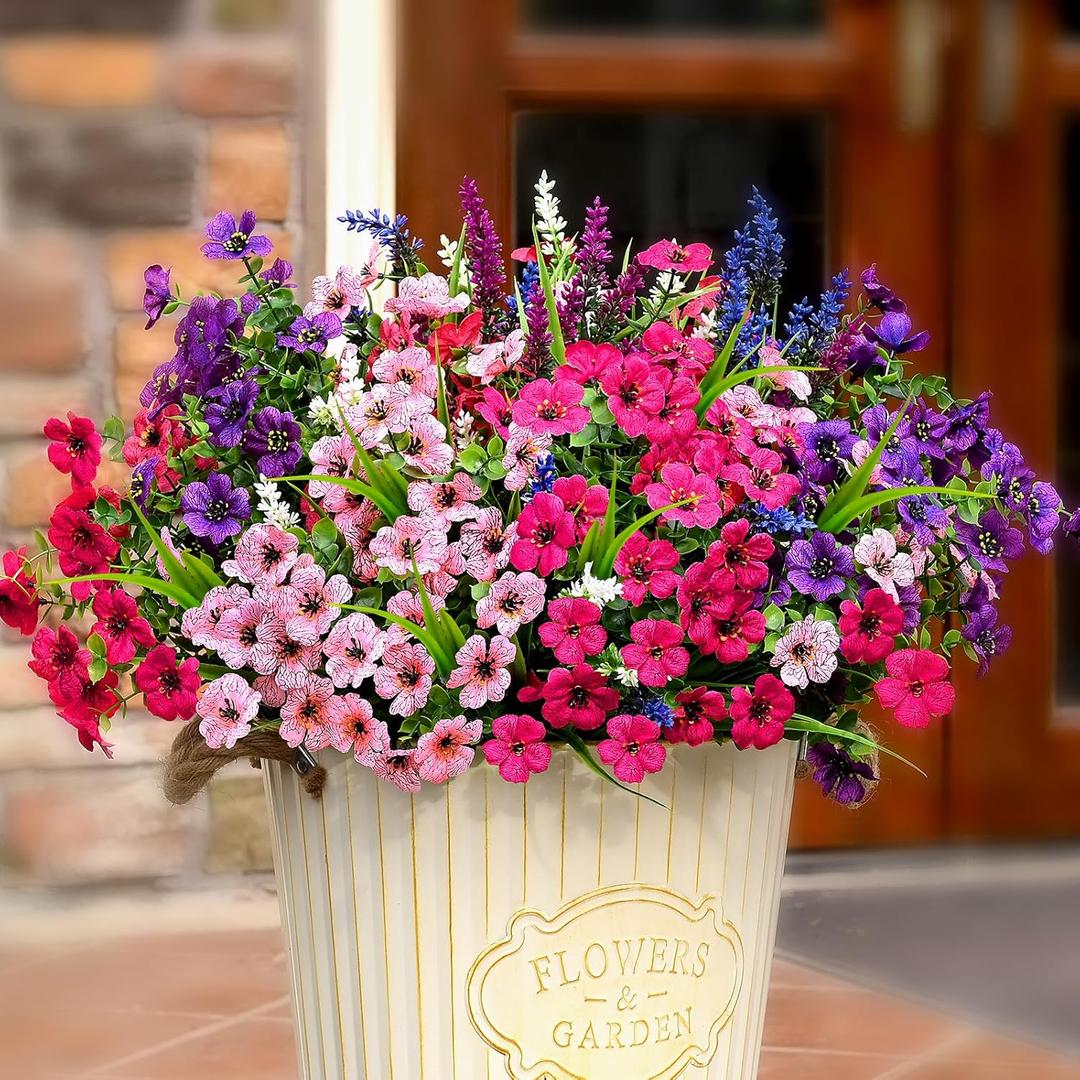 Waipfaru Artificial Flowers for Outdoors, 12 Bundles Fake Outdoor Flowers, UV Resistant Faux Plants Outdoor, Silk Artificial Plants for Outside Garden Porch Planters Window Home Decor, Mix Color