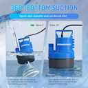 1/3 HP Submersible Water Pump 2000 GPH Portable Small Sump Pump For Pool Cover, Basements, Puddles, Gardens Ponds With 16.4 Ft Power Cord and Hose Adapters, Blue