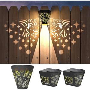 2 Pack Solar Fence Lights Outdoor Wall lihgts Decorations Metal Solar Deck Lights Waterproof LED Solar Powered Step Lights Warm White Light Decorative Lighting for Garden, Front Door, Backyard (metal)