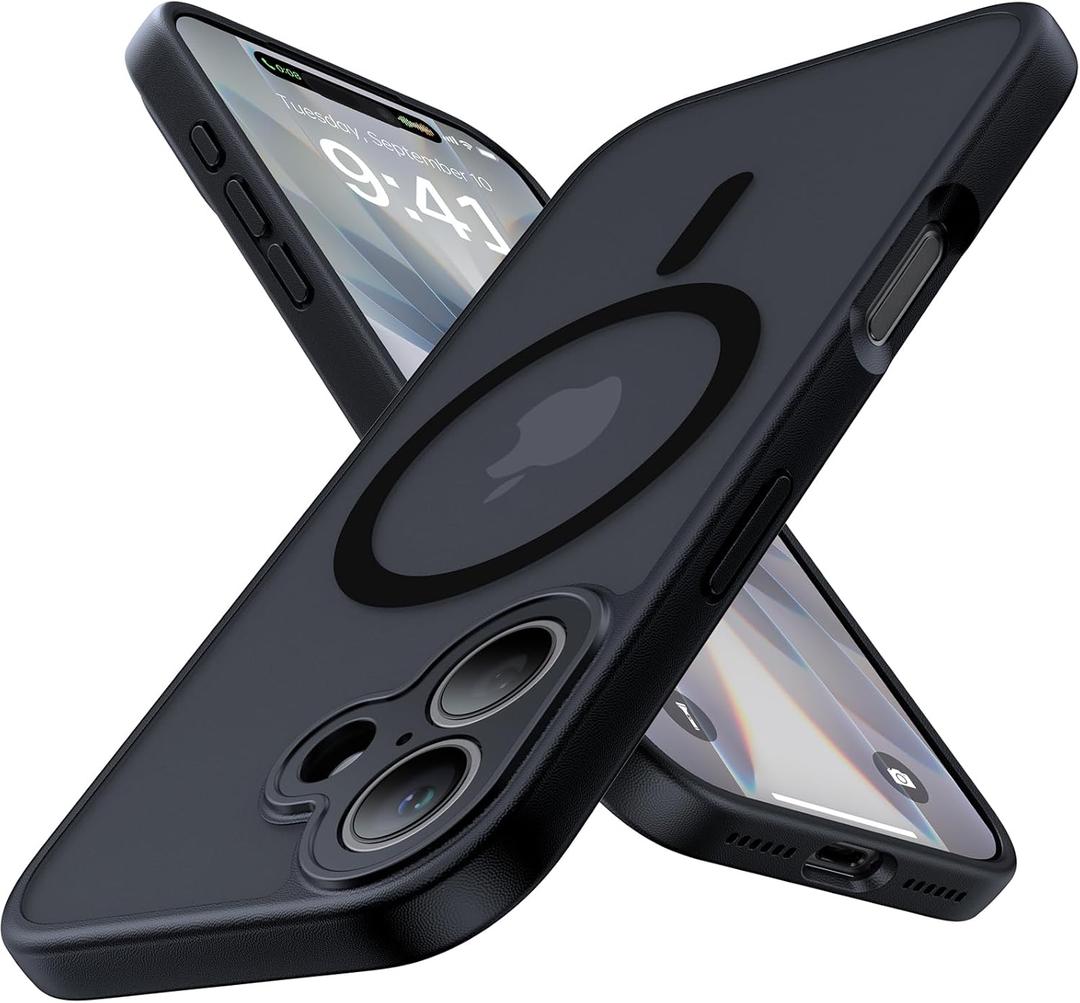 2 x Magnetic Shockproof for iPhone 17 Case,Upgraded[Camera Protection][Compatible with Magsafe][Non-Slip][Mil-Grade Protection] Slim Anti-Yellowing Translucent Matte Phone Case for iPhone 17,Black