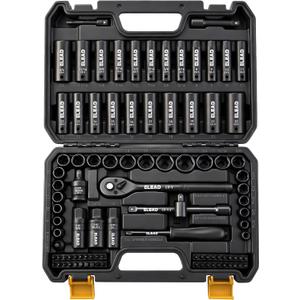 96-Piece 3/8" Drive Impact Socket Set, SAE(5/16 to 3/4-Inch) & Metric(8-22mm), Standard & Deep Sockets, Ratchet Handle, Bit Set, Universal Joint, Extension Bar, Adapters, Spark Plug Sockets