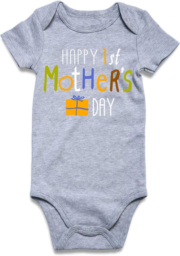 UNICOMIDEA Unisex Baby Letter Print Outfit Snaps Cotton Romper 0-12M | Newborn Boy Girl Bodysuit, Easy Diaper Snaps, Soft Cotton, Baby Birthday Gift (Gray)