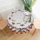 Giwawa 60in Christmas Round Tablecloth Santa Claus Sleigh Reindeer Table Cover Xmas Tree Winter Snowflakes Stain Resistant Waterproof Table Cloth for Kitchen Dining Holiday Indoor Outdoor Decor (One Size)