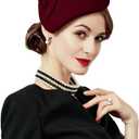 Vintage Women's Fascinators Wool Felt Pillbox Hat Ladies Hats for Church Derby Party Wedding Teardrop Hat Flower Fedoras (Wine Red)