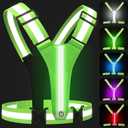 LED Reflective Vest Running Gear, 5 Colors Lights Up Running Vest for Night Walking Cycling Jogging, Adjustable Size for Men Women Kids, Rechargeable and High Visible (Green)