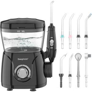 Sawgmore FC166 Water Flosser for Teeth/Braces, 600 ml Large Capacity, 10 Adjustable Pressures, 8 Home Nozzles Oral Irrigator for Teeth Clean(Black)