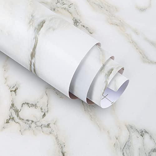 Pack of 2 Ekmxmax White Marble Peel and Stick Wallpaper Granite Countertop Contact Paper 16"×118", White with Green Textured Self Adhesive Waterproof Glossy Removable PVC for Renter Furniture Cabinet Table