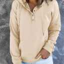SHEWIN Women's Casual Hoodies Long Sleeve Solid Lightweight Pullover Tops Loose Sweatshirt with Pocket (Beige, XL)