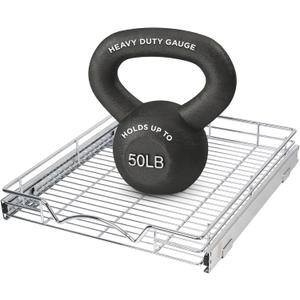 HOLDN’ STORAGE Pull Out Cabinet Organizer, Heavy Duty Caddy  -17”W x 21”D - Requires At Least 18-1/4” Cabinet Opening, Steel Metal Cabinet Drawers Slide Out, Chrome