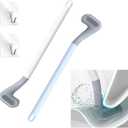 Long Handled Golf Toilet BrushFlexible Silicone Toilet Bowl Cleaning BrushFlexible Bendable Silicone Golf Toilet Bowl Cleaning Brush,(Blue White Toilet Brush Ith Hook)