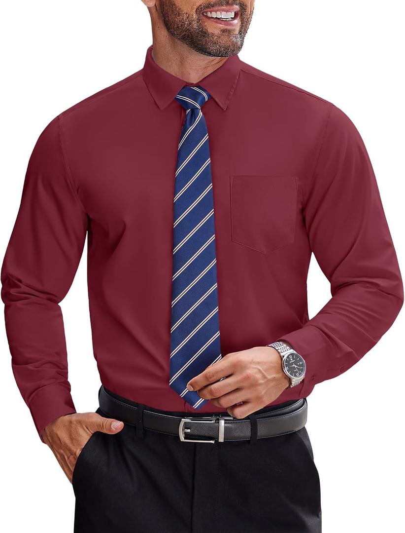 COOFANDY Mens Dress Shirts Long Sleeve Business Shirts Stain Shield Mens Button Down Shirt (L)