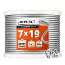 150FT 1/4" Thickened Stainless Steel Cable, 7x19 Strand Wire Rope with Clamps & Thimbles, 6400lbs Breaking Strength for Zipline, String Light Hanging, Clotheslines and DIY Projects