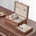 Homruilink Black Walnut Wooden Jewelry Box for Women 2 Layer Jewelry Organizer with Removable Tray for Watches Rings, Earrings Necklace, Bracelets Birthday, Christmas Gifts