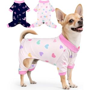 Glittme 2PACK Dog Pajamas Soft Dogs Clothes for Small Medium Dogs Elastic Cats Apparel Breathable Dog Pjs for Puppy XL