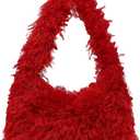 Verdusa Women's Faux Fur Fuzzy Hobo Bag Furry Handbag Purse (Red)