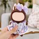2pcs Doll Clothes Set, Kawaii Doll Outfits Cute Clothing Fashion Dress and Hair Bow Clip for 15-17cm Plush Dolls Display Accessories, Gifts for Collectors (Purple)