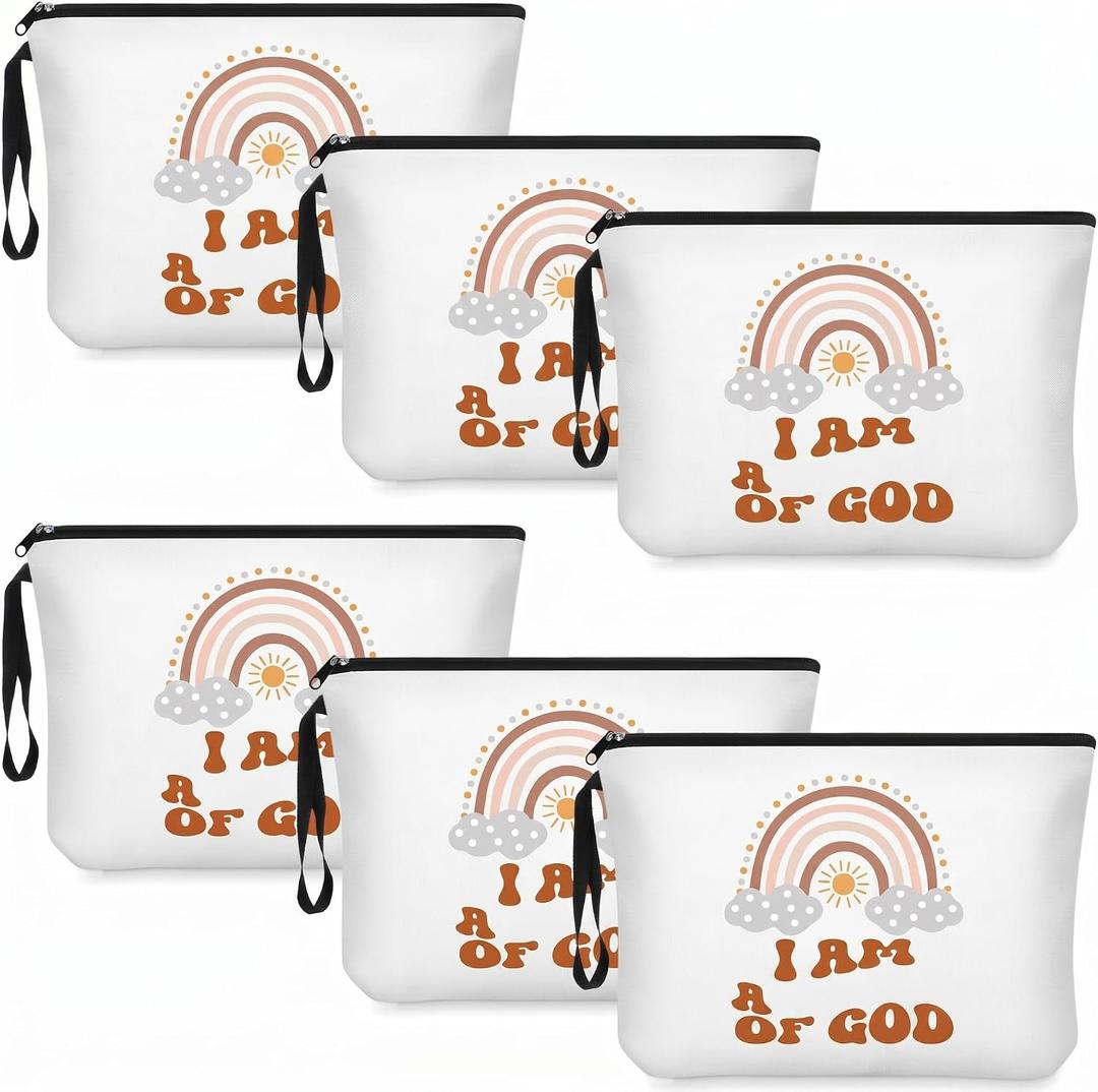 Abbylike 6 Pcs Christian Gifts for Women Makeup Bags Bulk Canvas Bag Portable Travel Canvas Bag Religious Gift Faith Based Gifts Baptism Bible Verses Makeup Church Supplies for Godchild Goddaughter