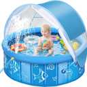 Baby Pool with Canopy Sprinkler, 47in Foldable Kiddie Pool with Pop Up Mosquito Net, Baby Beach Tent with Sun Shade Canopy, Portable Toddler Kids Small Pool for Backyard Beach Outdoor