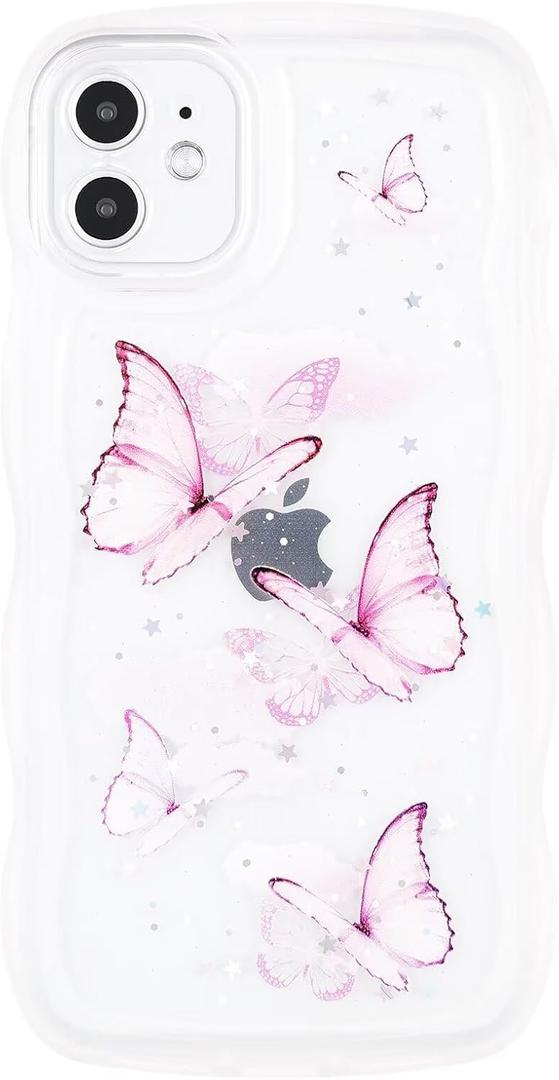 Compatible with iPhone 13,Cute Kawaii Bling Sparkle Glitter [Butterfly Series] Frame Shape Soft Silicone Shockproof Protective Phone Cover for Women Girls BTFClear