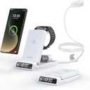 Wireless Charger for Samsung Charging Station with Clock for Samsung Galaxy S25 Ultra/S24/Z Flip 7/Fold 6/Bud, Watch Charger for Samsung Galaxy Watch 8/7/6/5, 3 in 1 Foldable Charging Station (White)