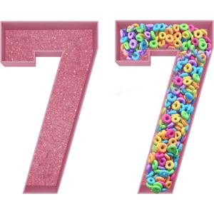 13.7" Pink Cardboard Number 7 for Charcuterie, Large Fillable Candy Gift Box  Hollow Gift Tray for Cupcakes, Candies & 7th Birthday or Anniversary Decorations (GP-Rose-7)