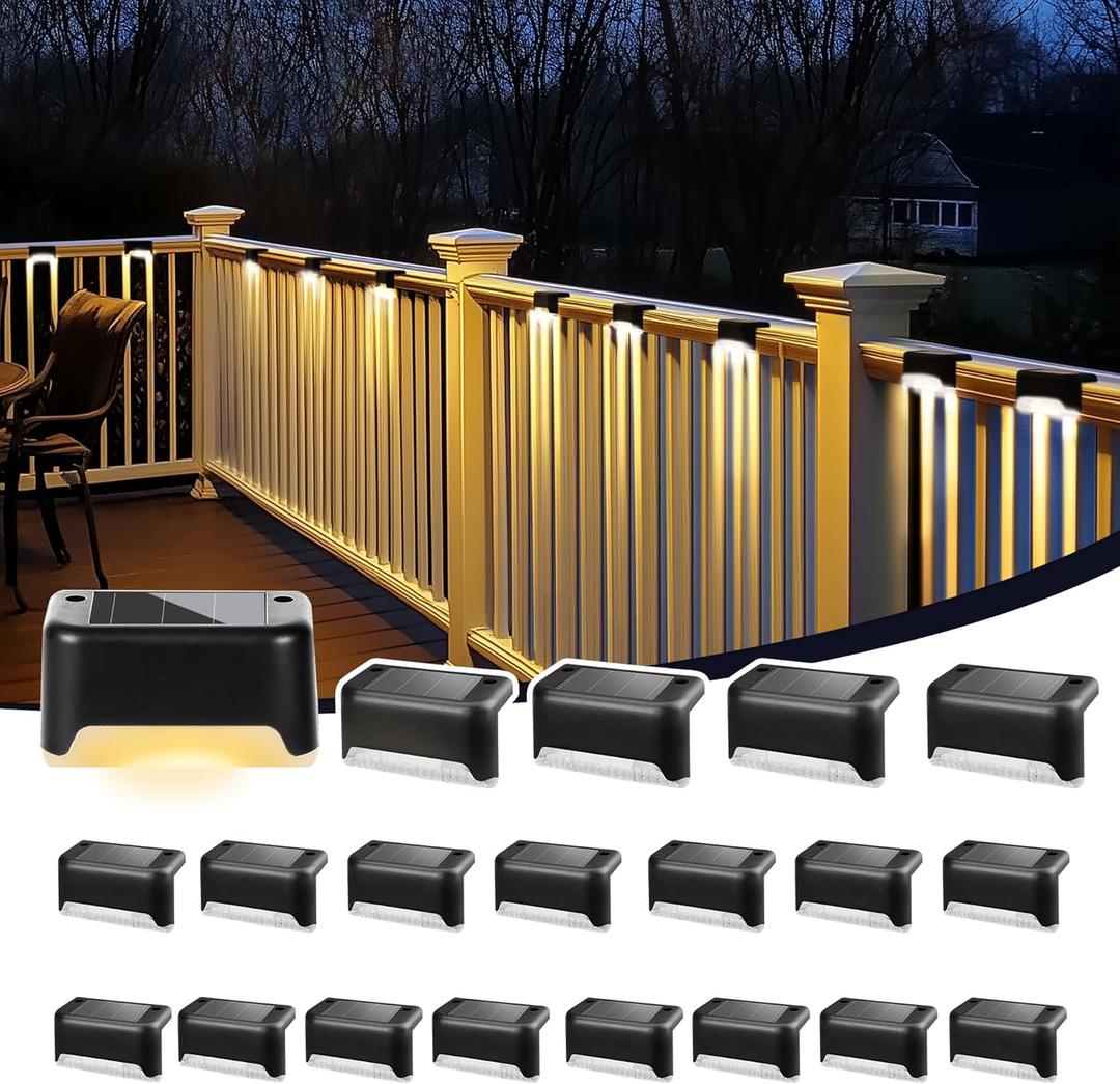 Solar Deck Lights Outdoor, Solar Step Lights Waterproof Led Lights for Outdoor Stairs, Step, Fence, Patio,Yard,Porch and Balcony(20 Pack,Warm White) (Black)