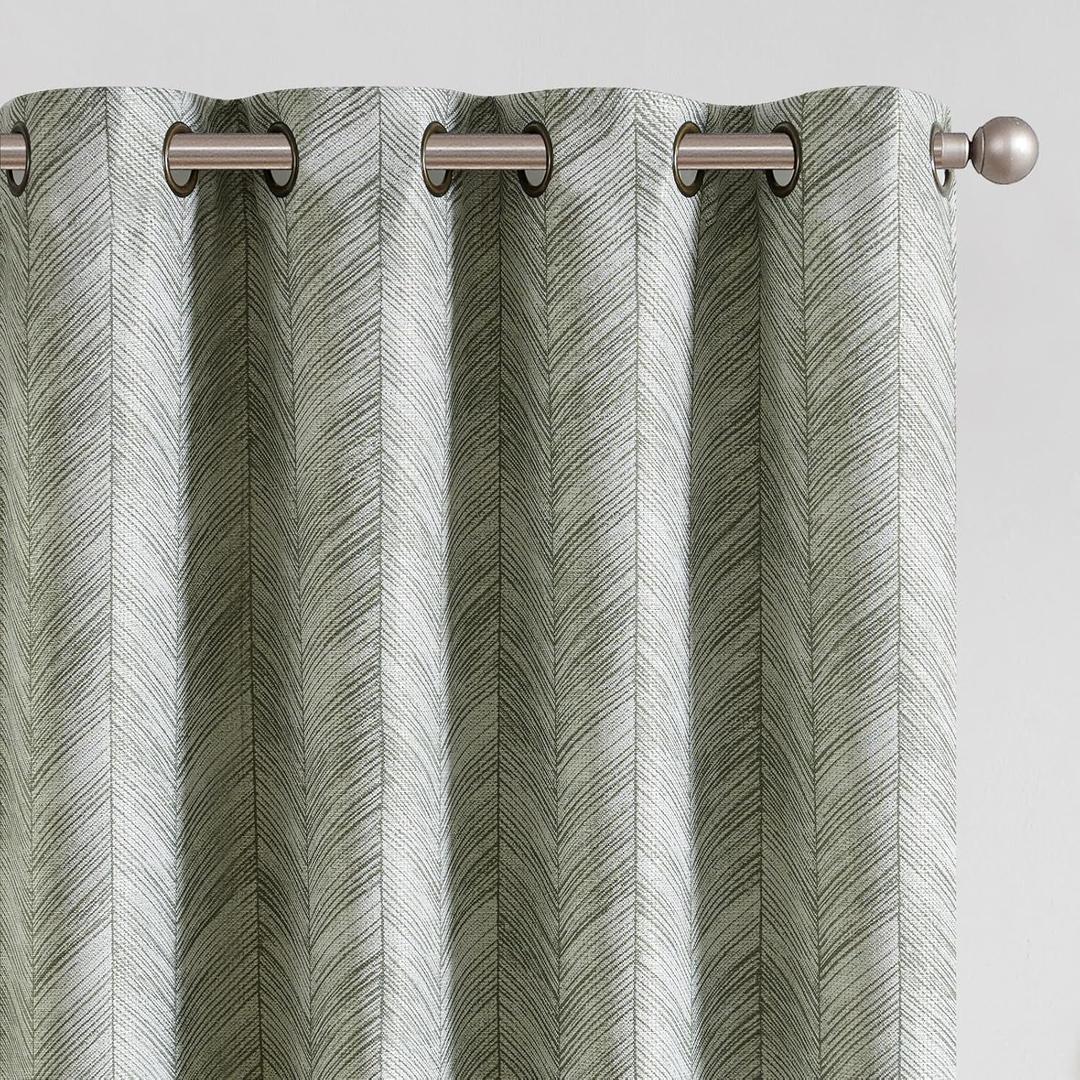 jinchan Sage Green Printed Curtains 84 Inch Length for Living Room Grommet Jacquard Curtains with Herringbone Pattern Green and White Modern Room Darkening Drapes Bedroom Window Curtain Set 2 Panels