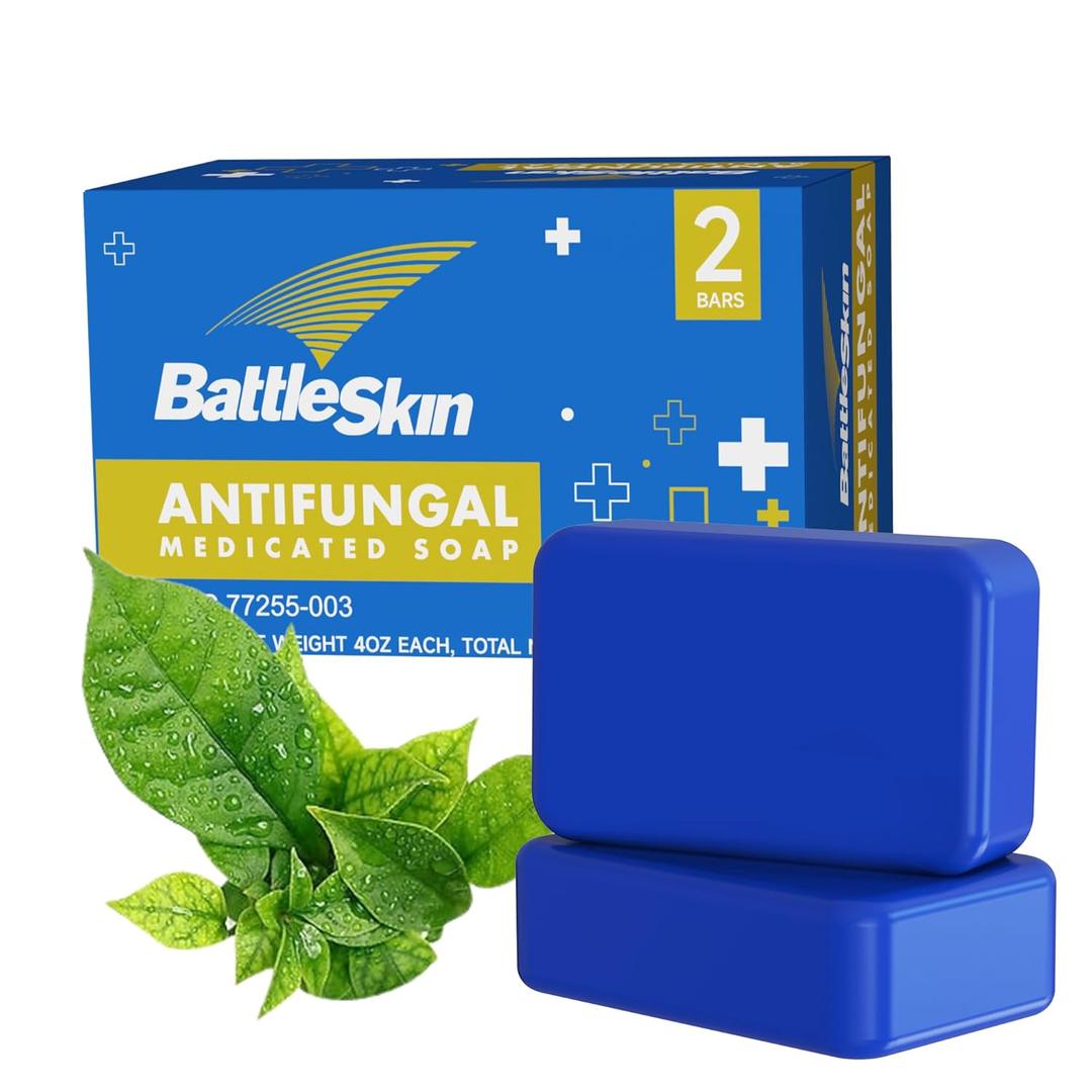 Antifungal Medicated Soap Bar, Tea Tree Oil Body Soap Bar, Athletes Foot Jock Itch Ringworm Yeast Infection Treatment With Natural Tea Tree Oil, Eucalyptus Oil, and Lavender Oil, 2PCS (4 Ounce)