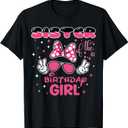 Sister Of The Birthday Girl Cute Pink Bow Family Matching T-Shirt (Small, Black)